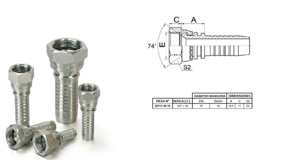 Imagen de HEMBRA RECTO JIC 3/4" UNF X 16F 10 MANG.5/8"